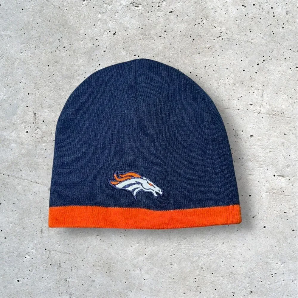 Denver Broncos NFL Team Apparel Knit Beanie Hat Navy Orange Youth One Size